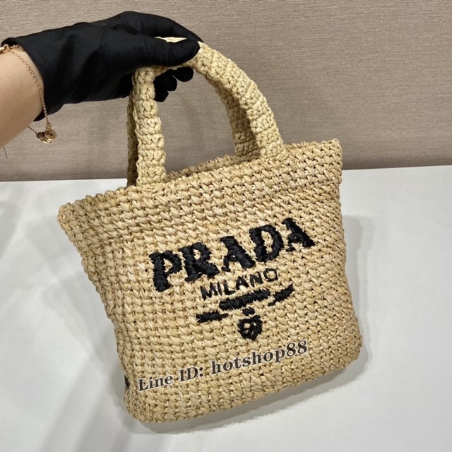 Prada專櫃新款小號纖維托特包 1BG422 普拉達拉菲草編制手袋女款手提包 csp1109